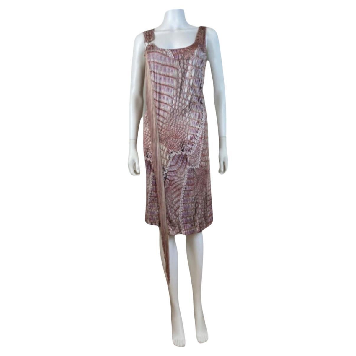 Vintage 2000s Y2K Roberto Cavalli Reptile Snake Print Ombre Fringe Dress