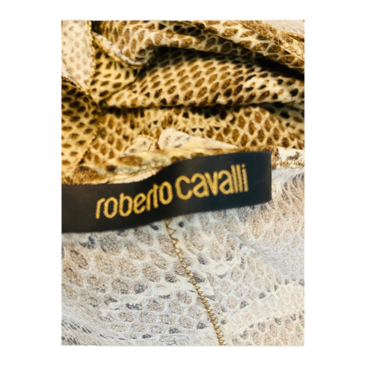 Vintage 2000s Y2K Roberto Cavalli Silk Python Snake Mini Ruffle Halter Dress For Sale 5