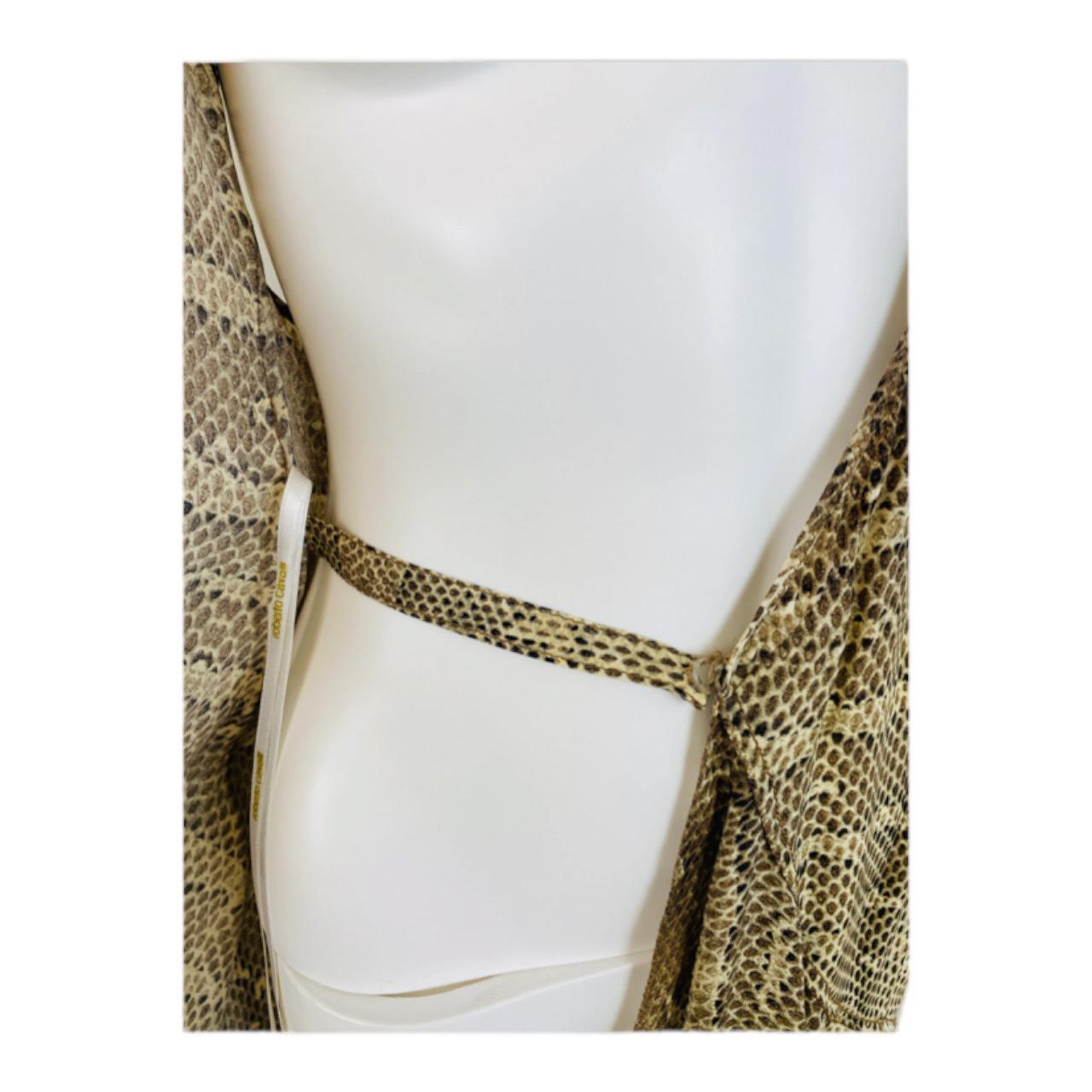 Vintage 2000s Y2K Roberto Cavalli Silk Python Snake Mini Ruffle Halter Dress For Sale 3
