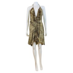 Vintage 2000s Y2K Roberto Cavalli Silk Python Snake Mini Ruffle Halter Dress