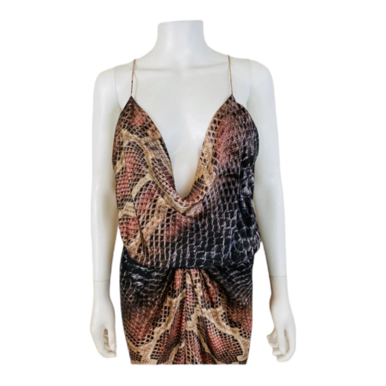 Vintage 2000s Y2K Roberto Cavalli Silk Snake Python Print Halter Gown Dress In Excellent Condition For Sale In Denver, CO