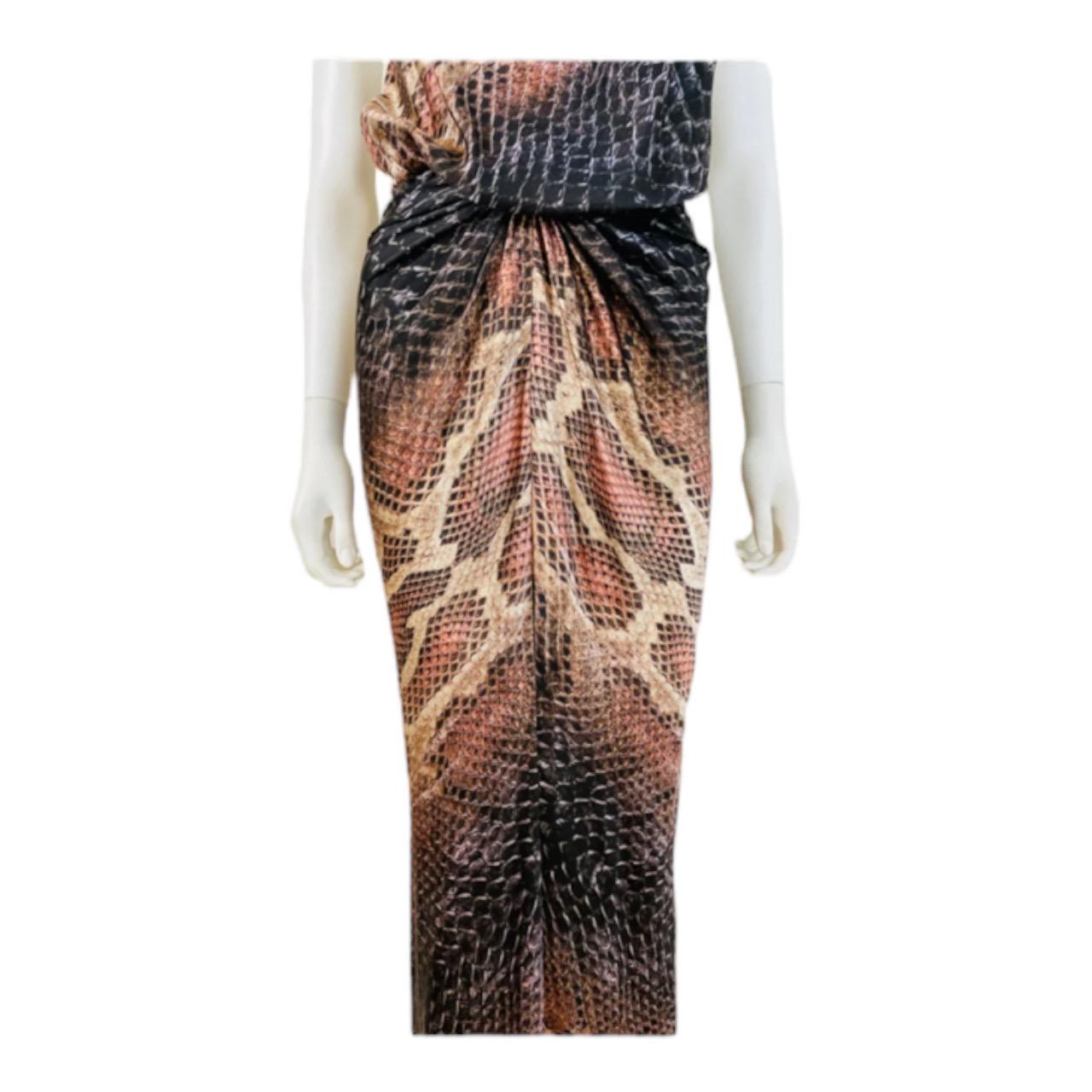 Women's or Men's Vintage 2000s Y2K Roberto Cavalli Silk Snake Python Print Halter Gown Dress For Sale