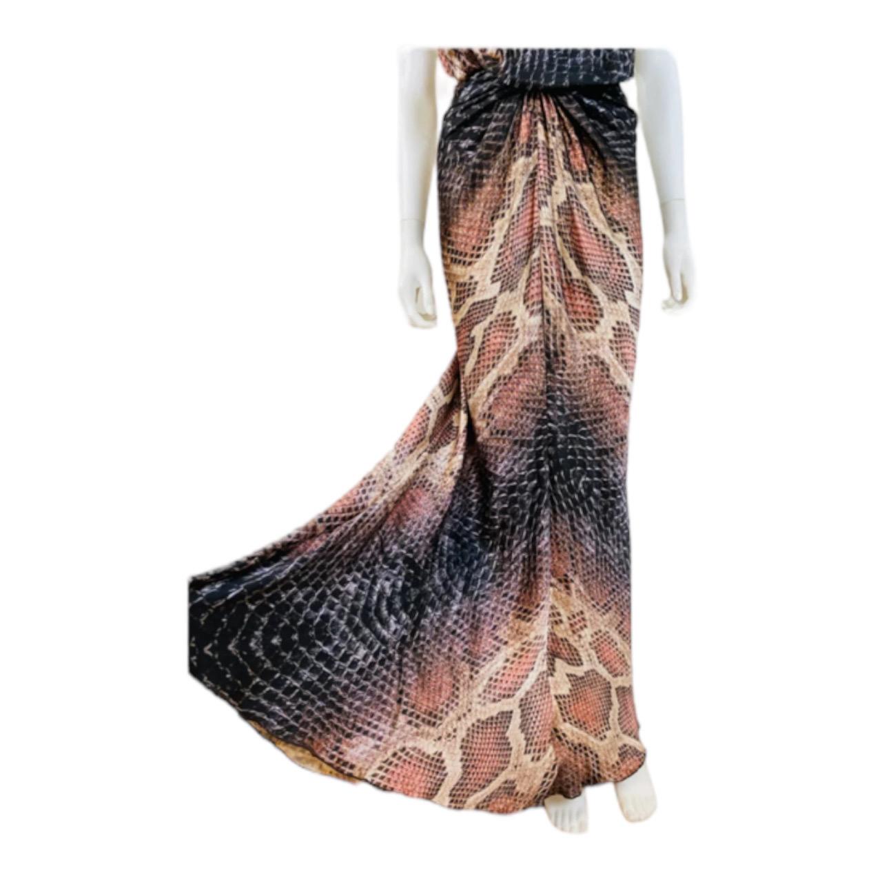 Vintage 2000s Y2K Roberto Cavalli Silk Snake Python Print Halter Gown Dress For Sale 1