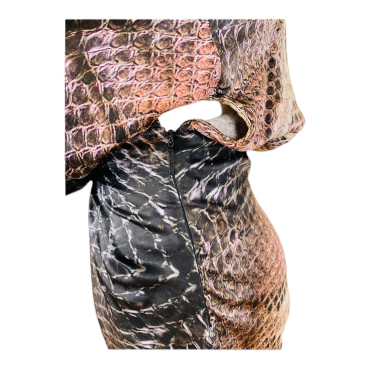 Vintage 2000s Y2K Roberto Cavalli Silk Snake Python Print Halter Gown Dress For Sale 2