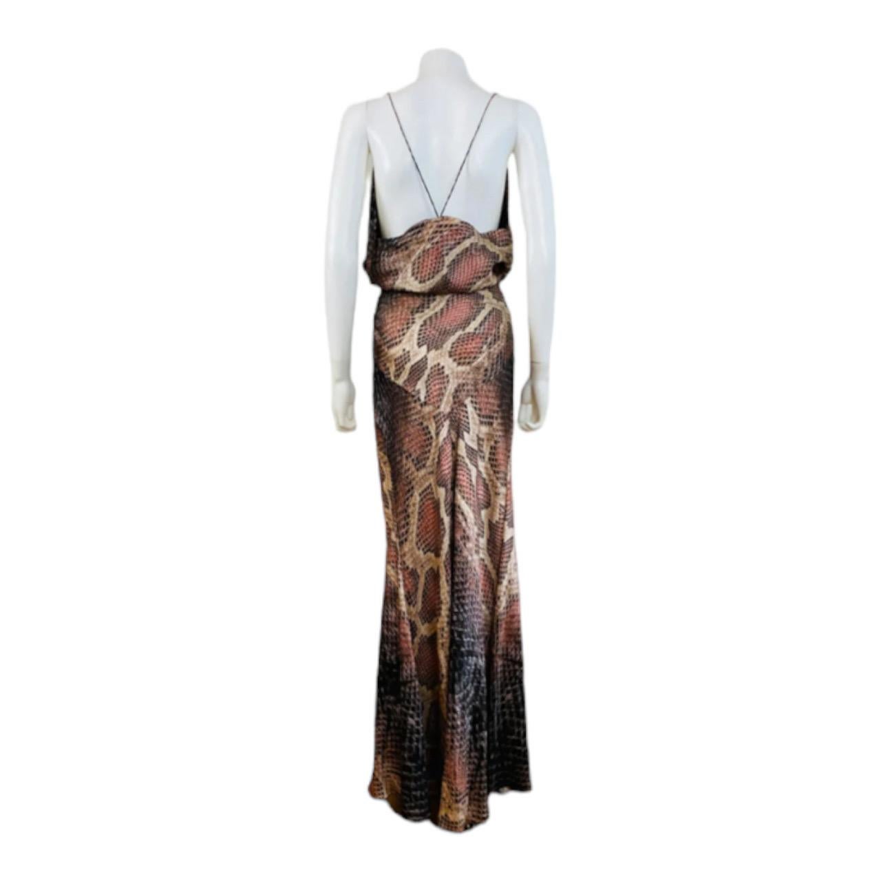 Vintage 2000s Y2K Roberto Cavalli Silk Snake Python Print Halter Gown Dress For Sale 3