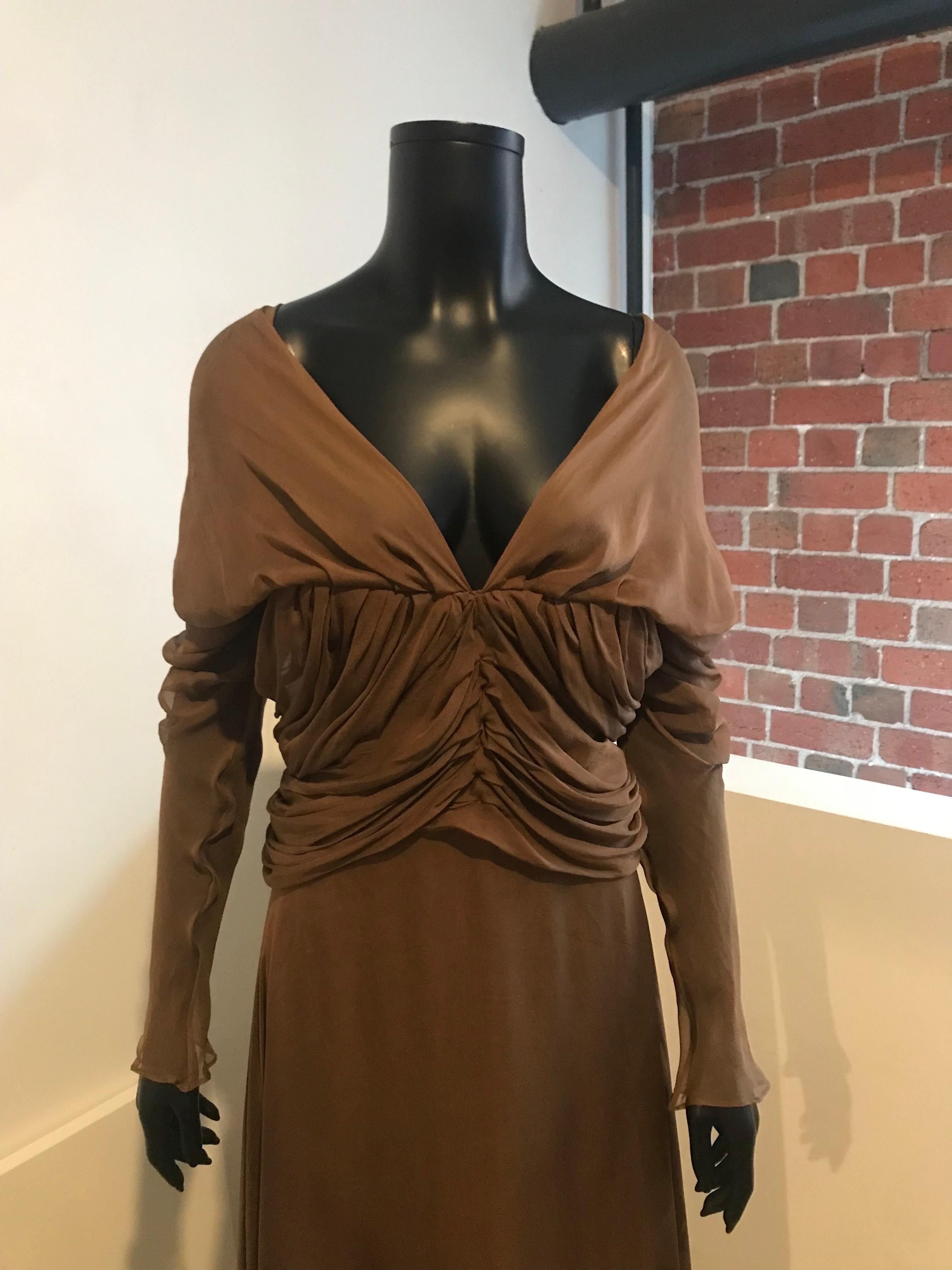 Vintage 2000’s YSL Rive Gauche by Tom Ford ruched silk chiffon evening dress In Good Condition For Sale In COLLINGWOOD, AU