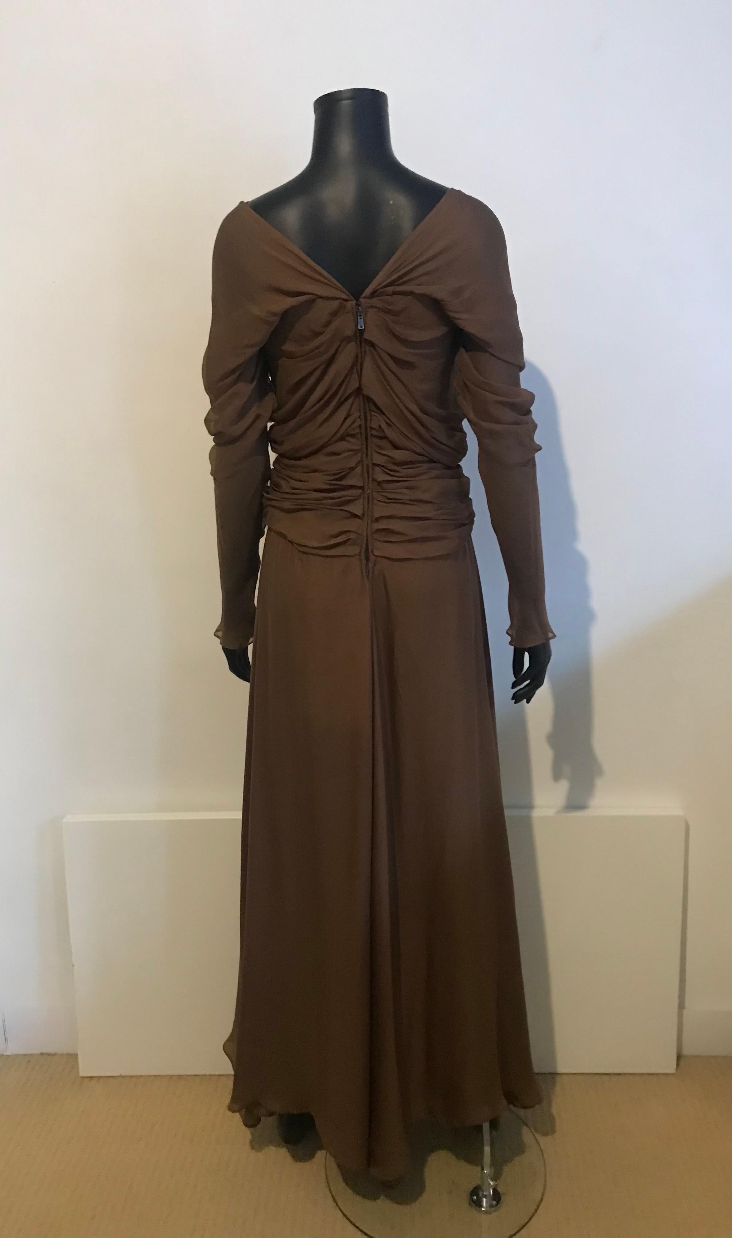 Vintage 2000’s YSL Rive Gauche by Tom Ford ruched silk chiffon evening dress For Sale 3