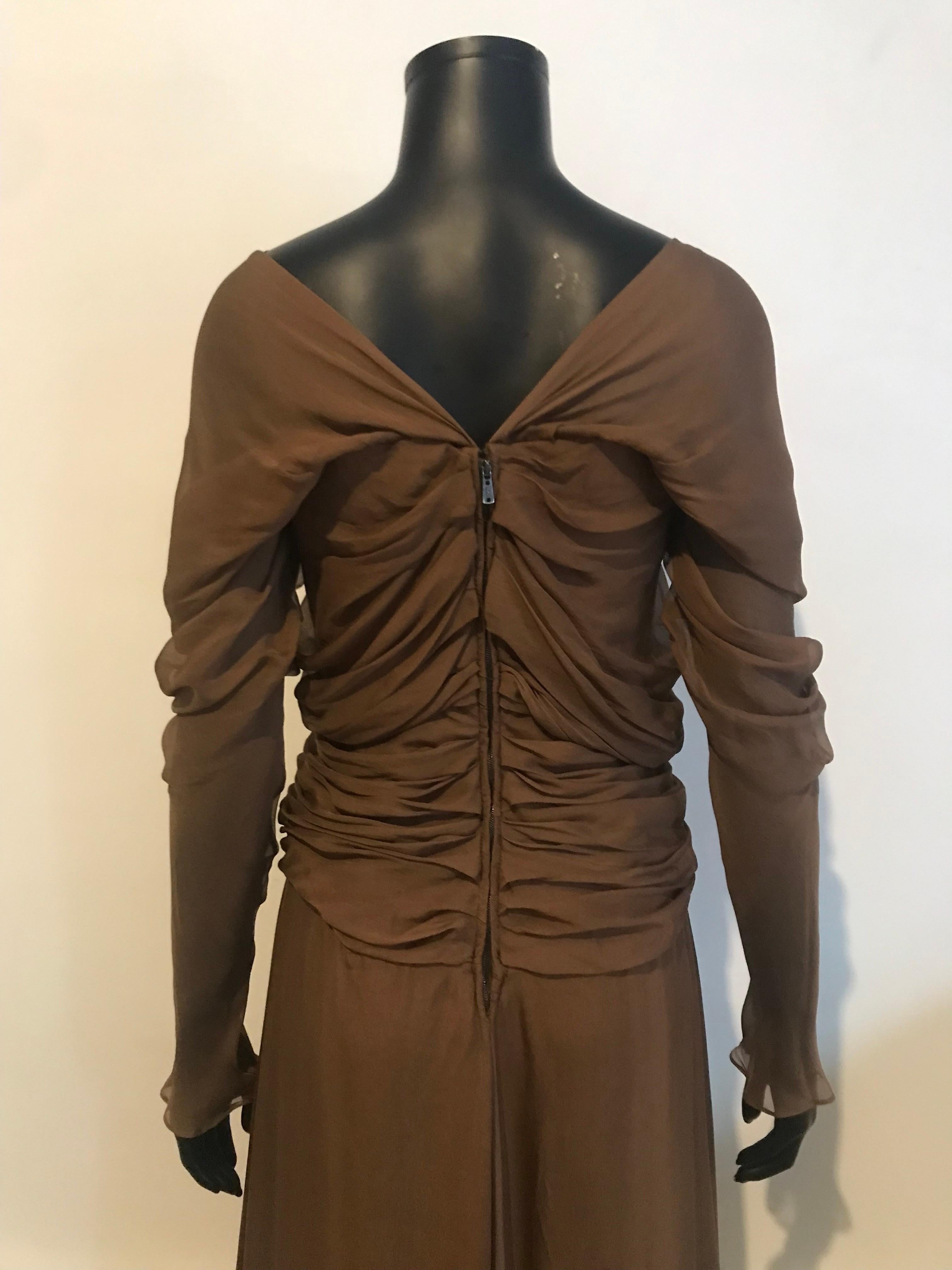 Vintage 2000’s YSL Rive Gauche by Tom Ford ruched silk chiffon evening dress For Sale 4