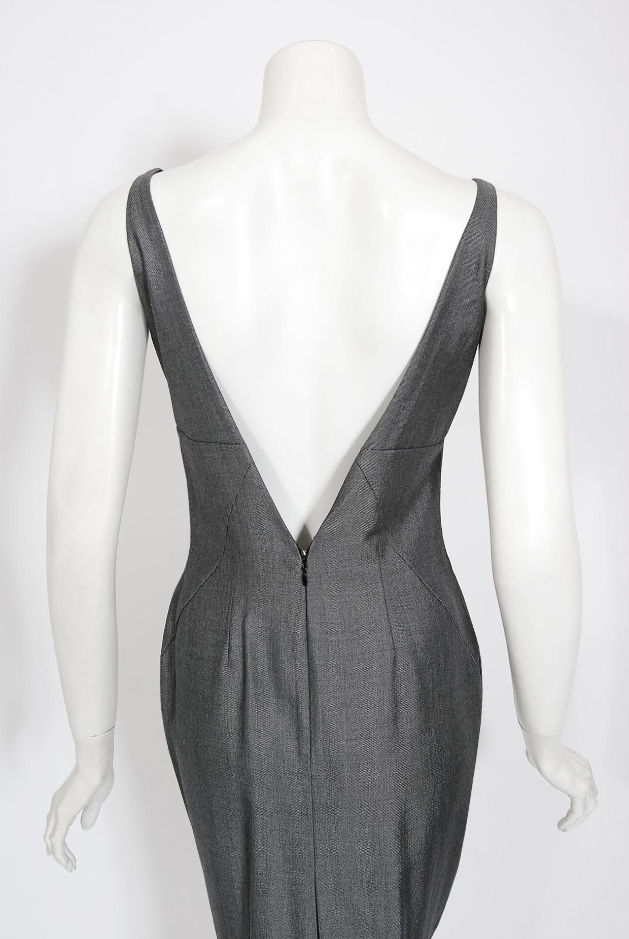 Vintage 1997 Alexander McQueen Gray Sharkskin Wool Hourglass Dress & Suit Jacket 8