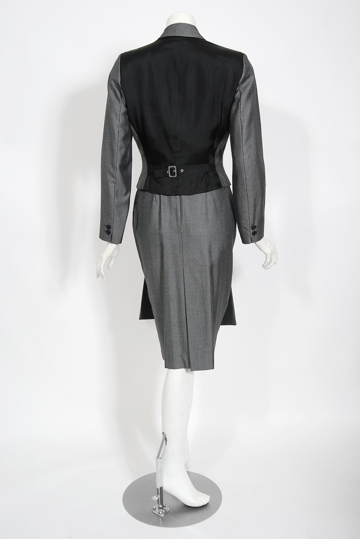 Vintage 1997 Alexander McQueen Gray Sharkskin Wool Hourglass Dress & Suit Jacket 9