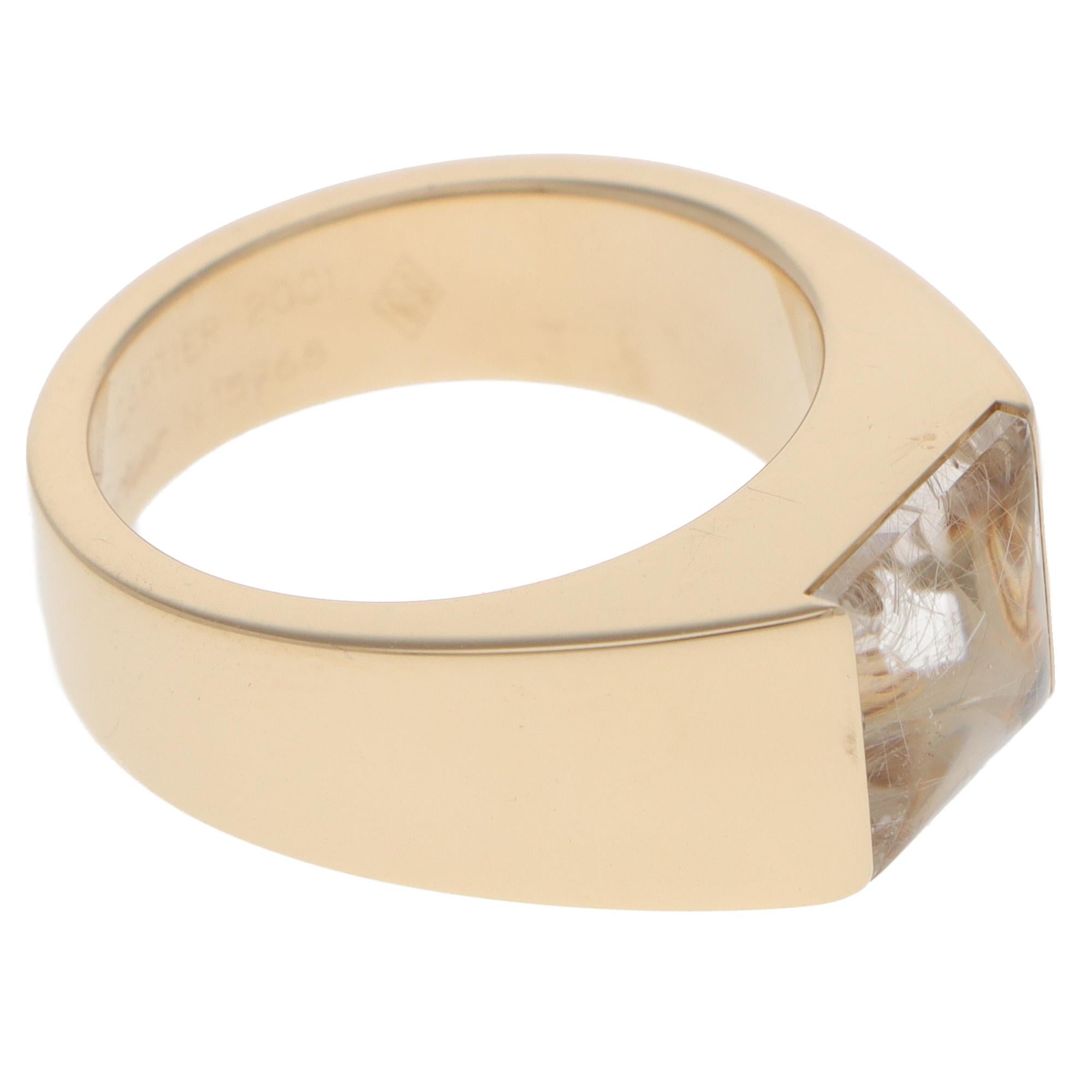Moderno Anello Cartier Tank Rutilated Quartz d'epoca del 2001 in oro giallo in vendita