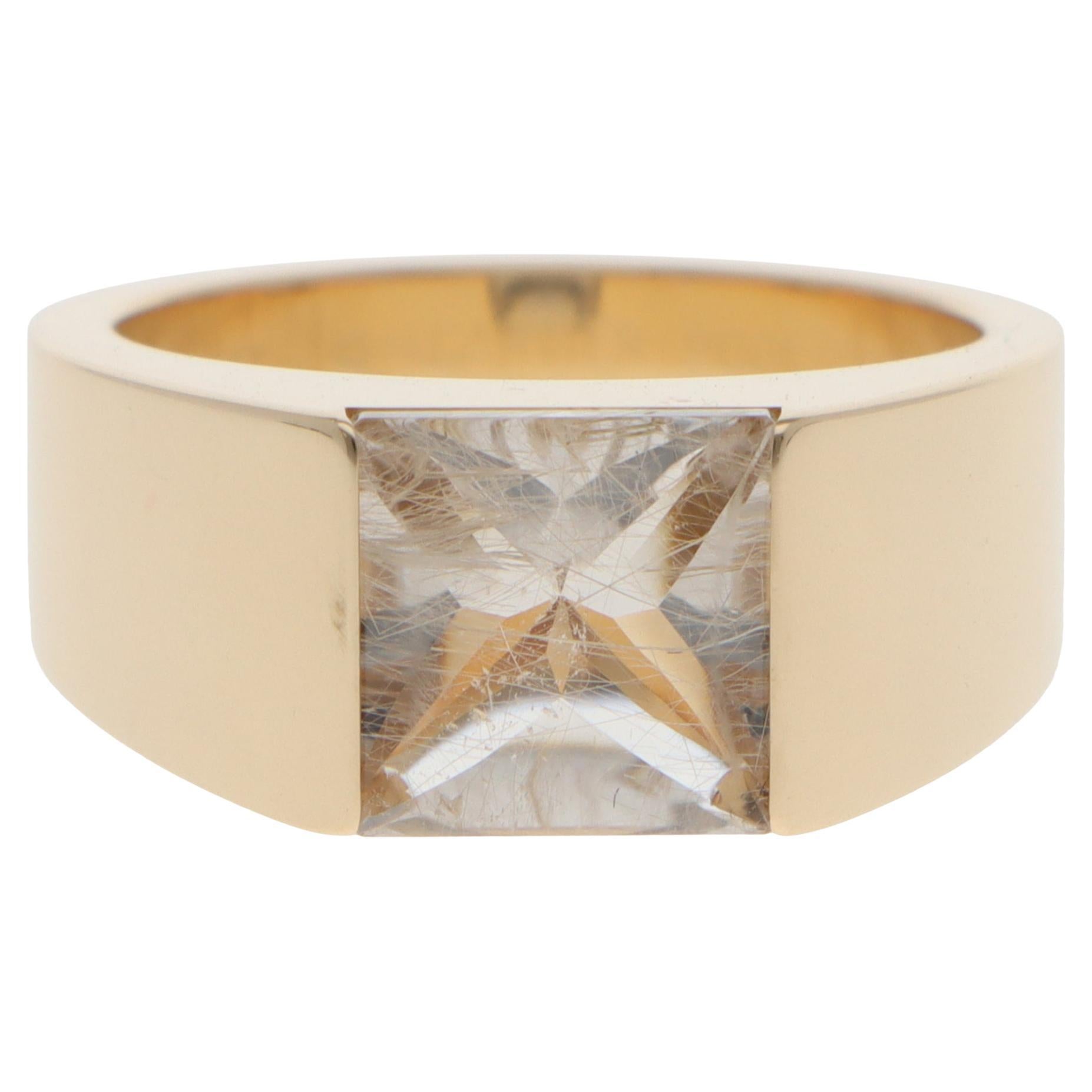 Anello Cartier Tank Rutilated Quartz d'epoca del 2001 in oro giallo
