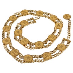 Vintage 2001 CHANEL CC Logo Star Medallion Matte Gold Tone Chain Belt