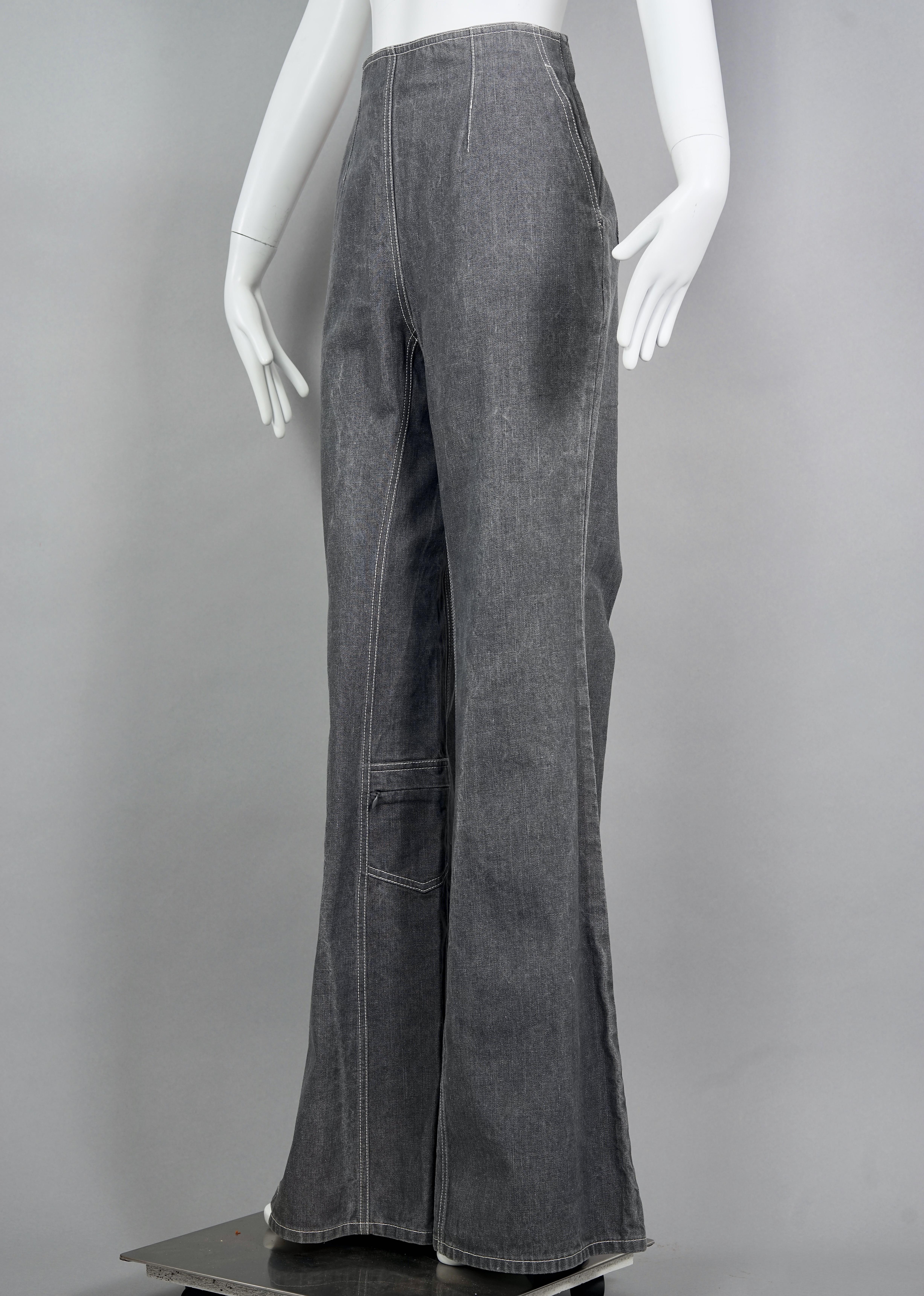 Women's Vintage 2001 CHANEL Crystal CC Logo Flared Cargo Denim Pants For Sale