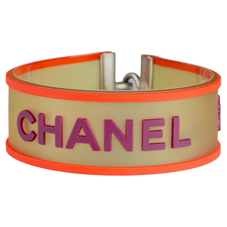 Vintage 2001 CHANEL Logo Camellia Orange Violet Rubber Cuff Bracelet For  Sale at 1stDibs