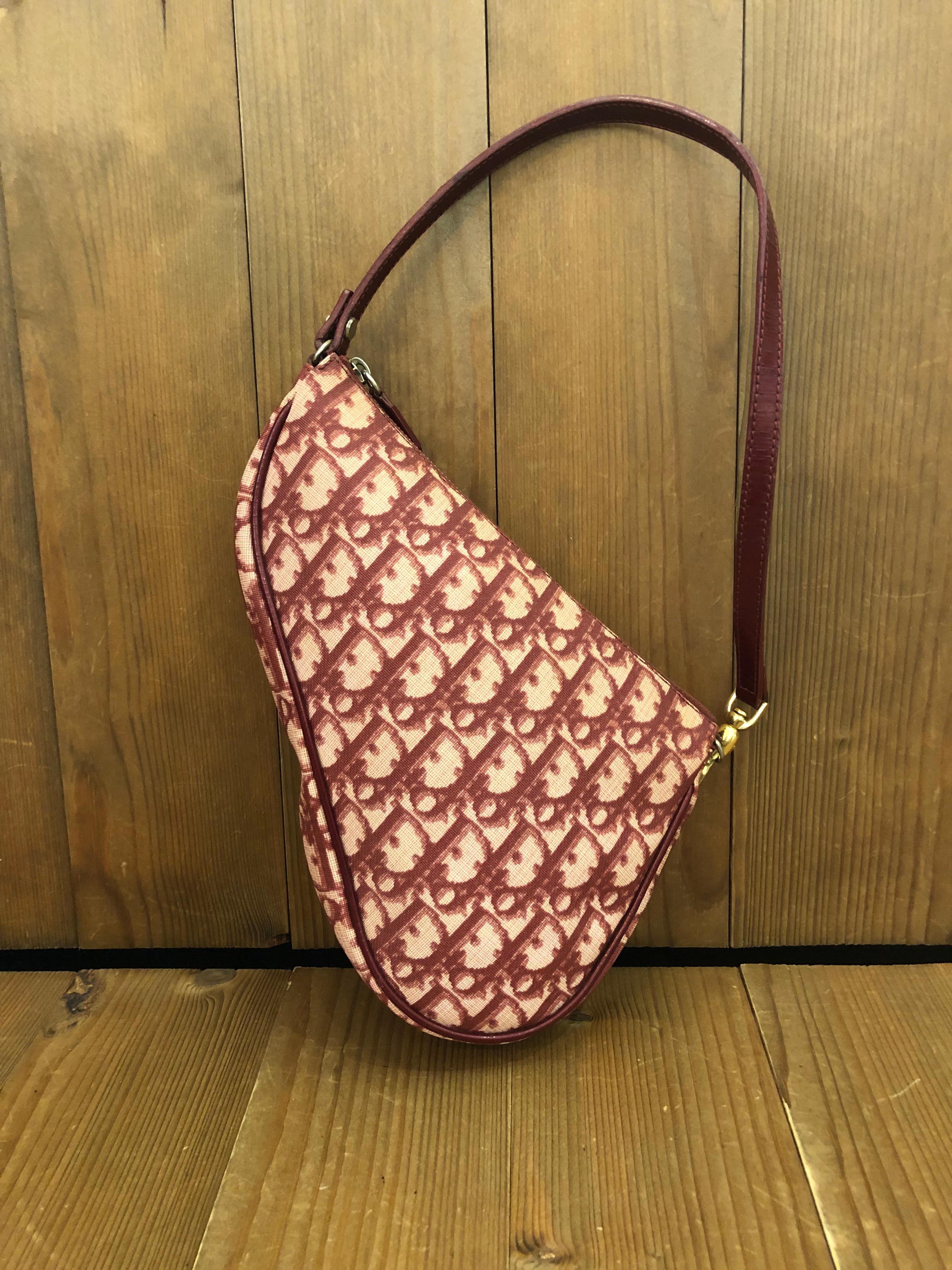 Vintage CHRISTIAN DIOR Burgundy Trotter Canvas Small Saddle Bag For Sale at  1stDibs | vintage christian dior saddle bag