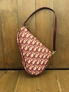 Vintage CHRISTIAN DIOR Burgundy Trotter Canvas Small Saddle Bag