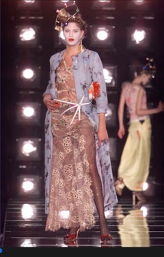 Vintage 2001 Christian Dior by John Galliano Gold Lace & Pink Silk Bias-Cut Gown