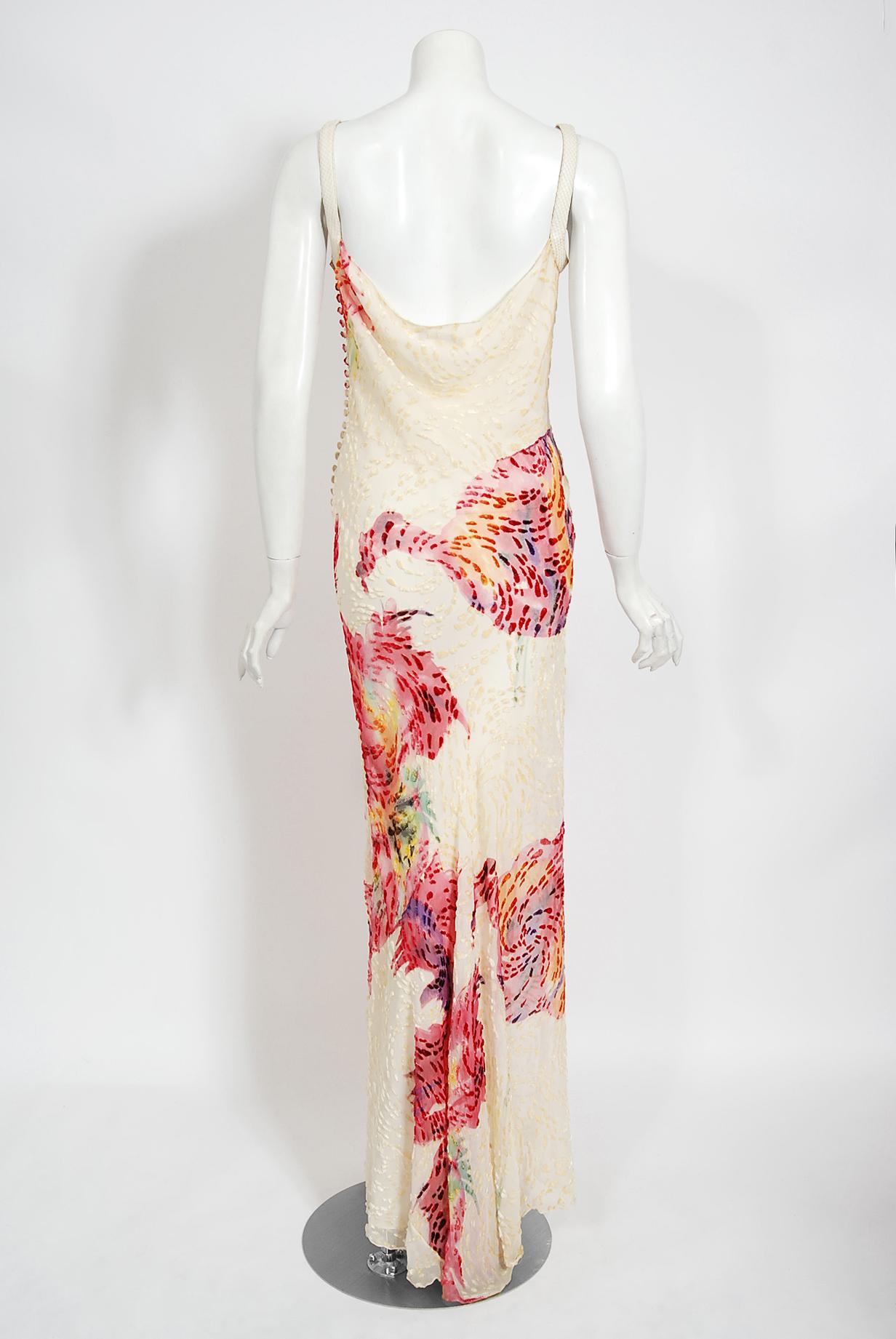 Vintage 2001 Christian Dior by John Galliano Ivory Floral Silk Bias-Cut Gown 7