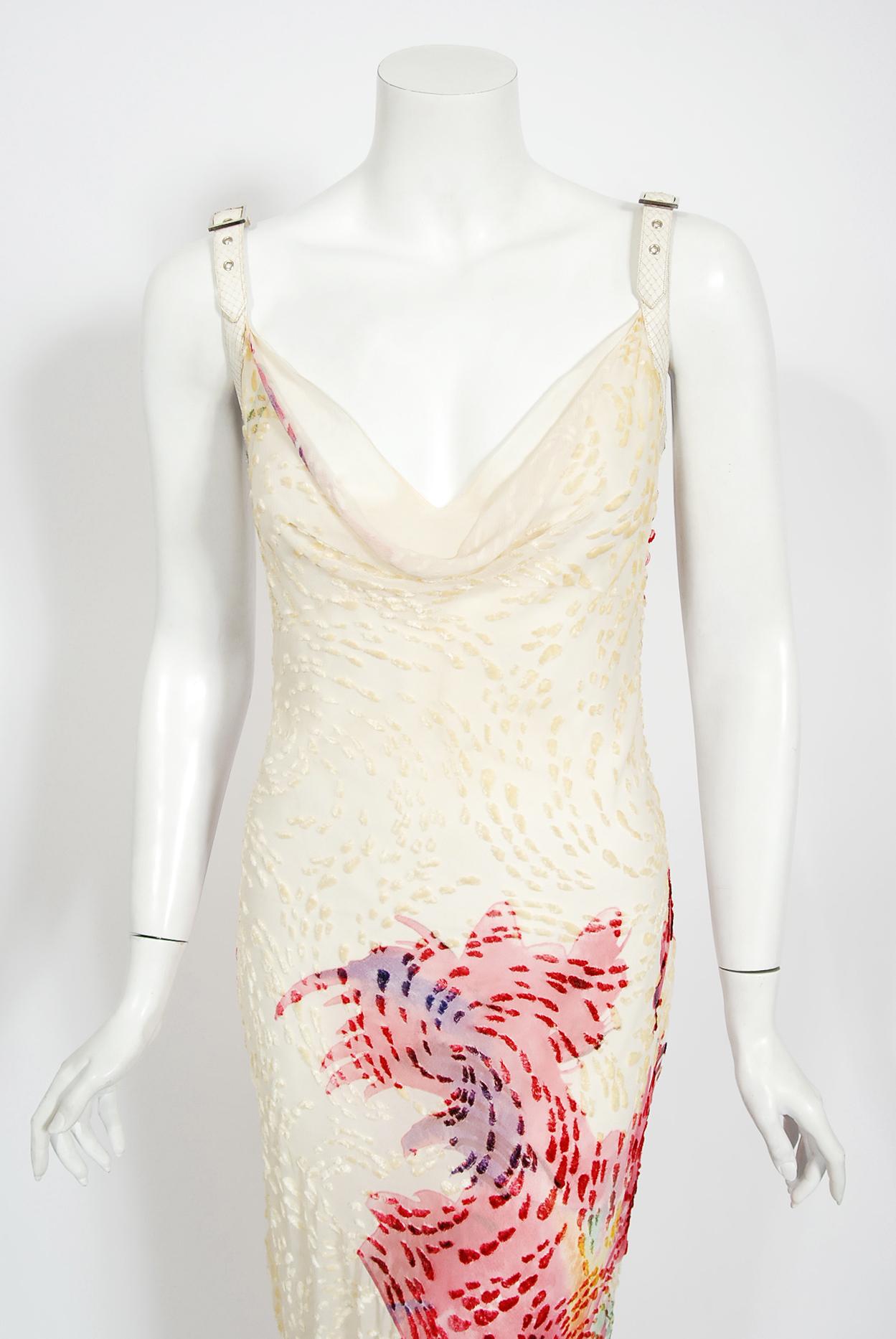 A simply stunning and ethereal Christian Dior large-scale watercolor floral silk bias-cut gown. Dior is probably the best known name in high fashion since the late 1940's. This rare Christian Dior treasure from John Galliano's coveted 2001