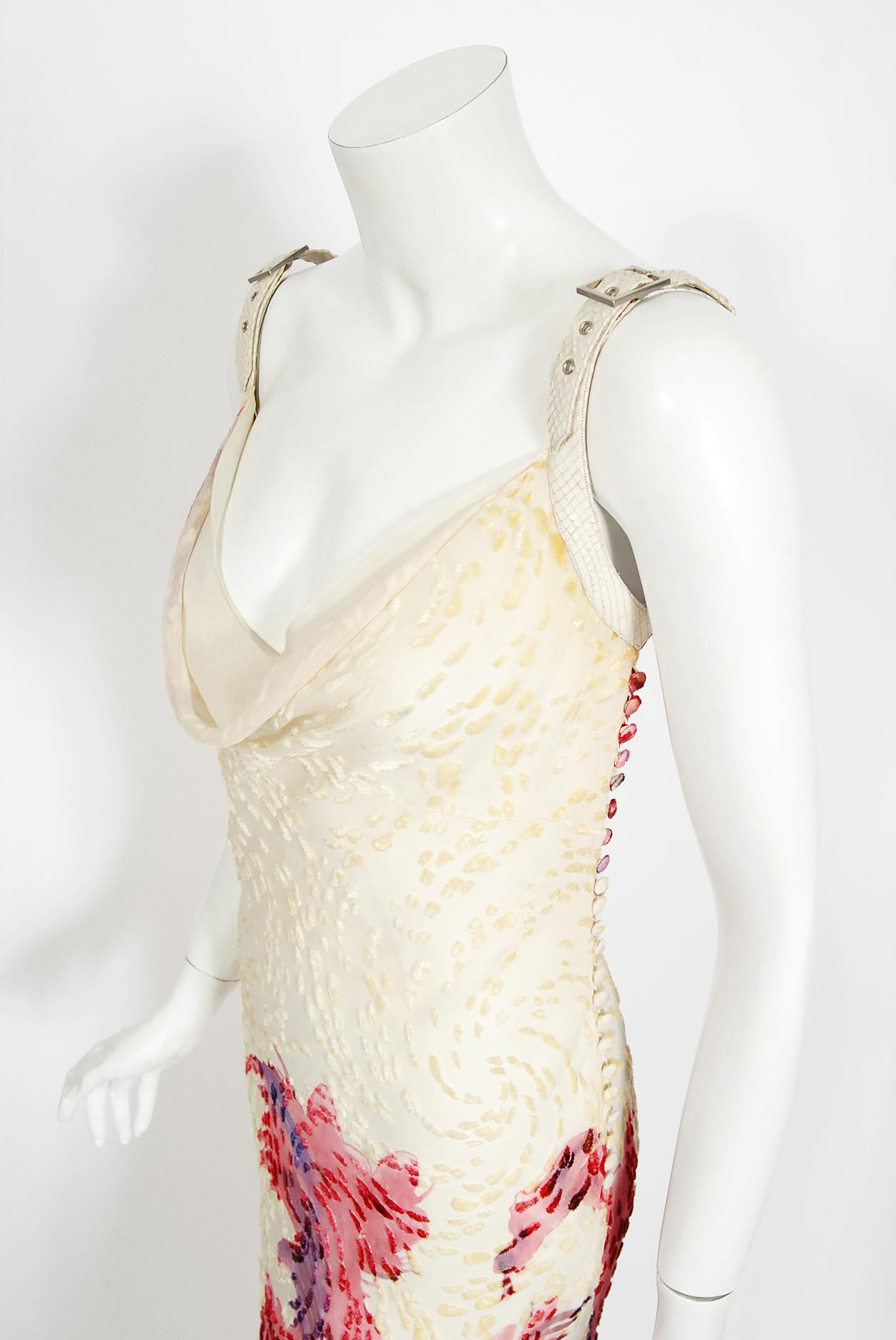 Vintage 2001 Christian Dior by John Galliano Ivory Floral Silk Bias-Cut Gown In Good Condition In Beverly Hills, CA