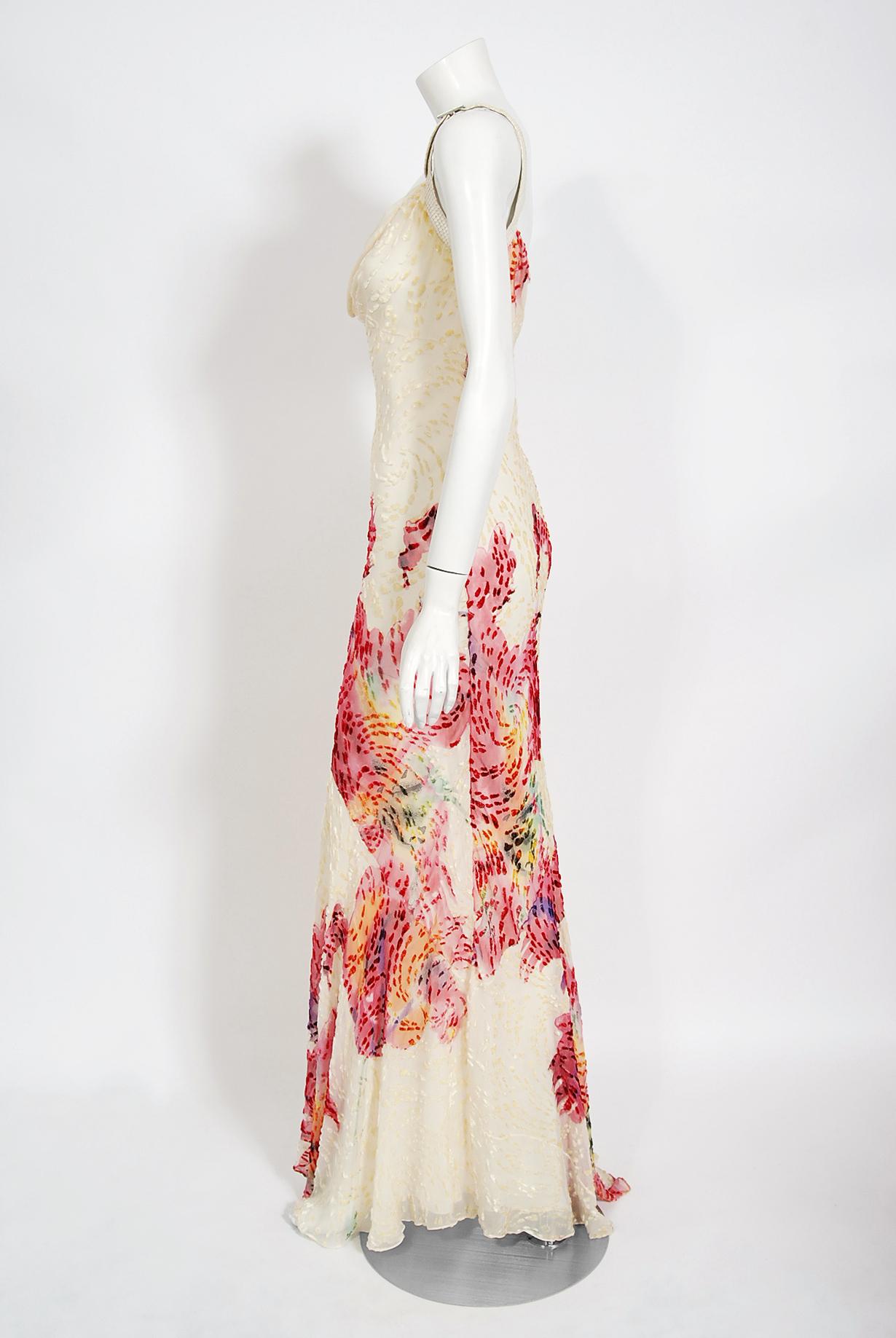 Vintage 2001 Christian Dior by John Galliano Ivory Floral Silk Bias-Cut Gown 1