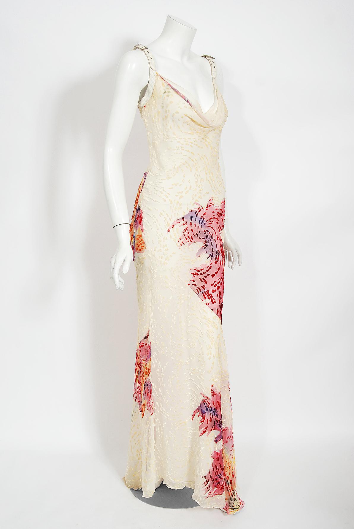 Vintage 2001 Christian Dior by John Galliano Ivory Floral Silk Bias-Cut Gown 4