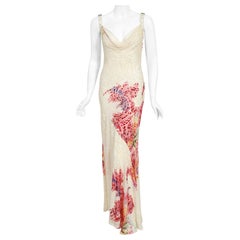 Vintage 2001 Christian Dior by John Galliano Ivory Floral Silk Bias-Cut Gown