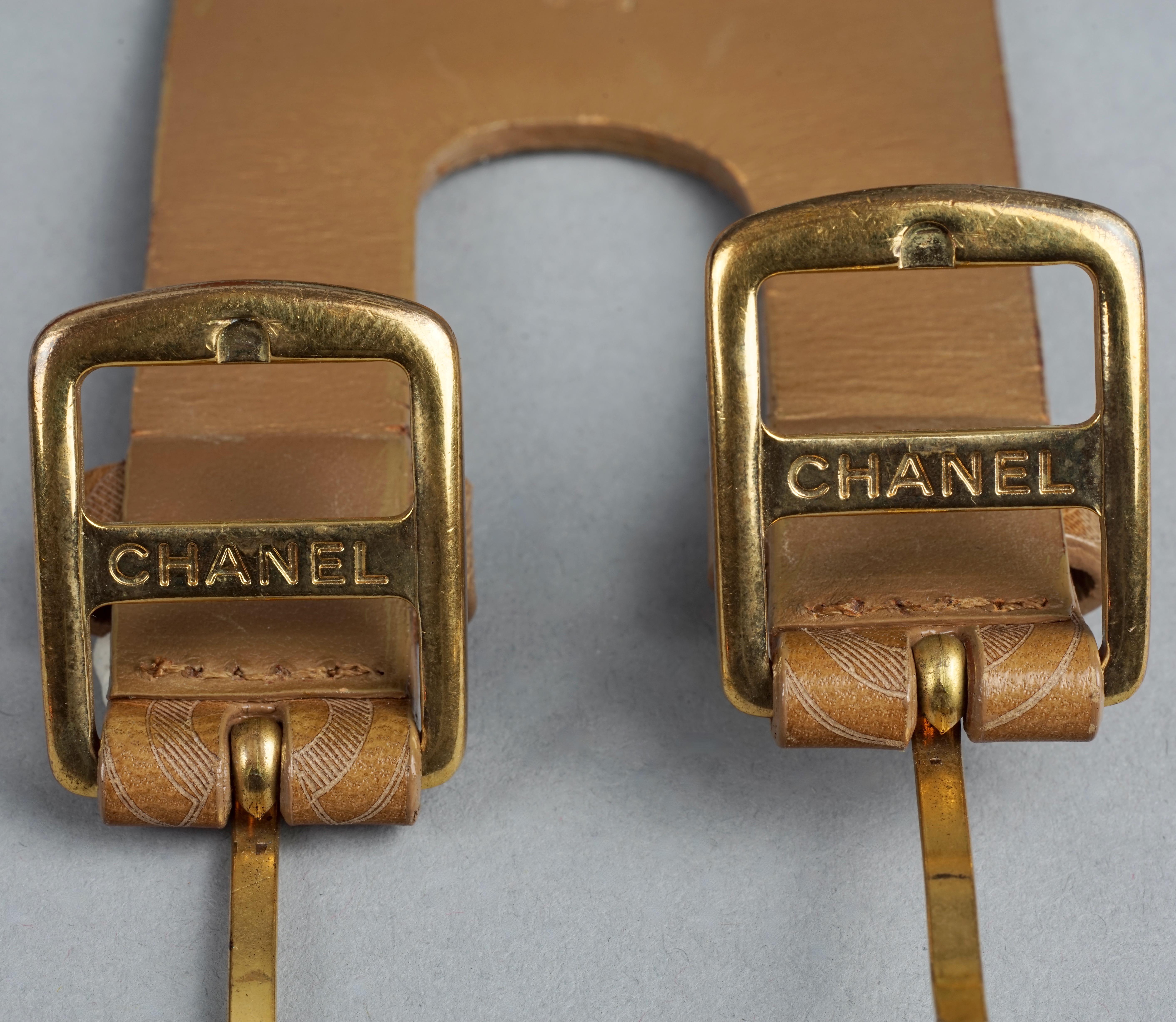Vintage 2001 COCO CHANEL Double Buckle Brown Leather Cuff Bracelet For Sale 6