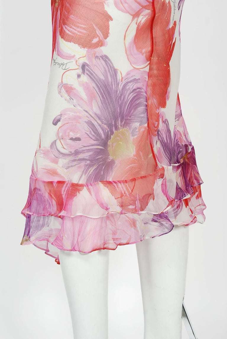 Vintage 2001 Dolce & Gabbana Floral Stretch Silk Boned Bustier & Ruffle Skirt  For Sale 5