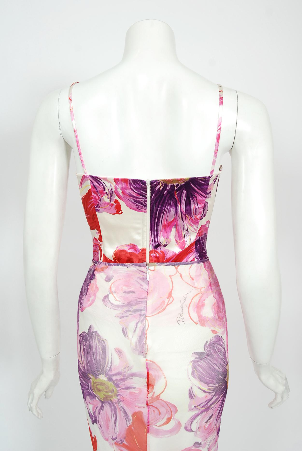2001 Dolce & Gabbana Documented Floral Stretch Silk Boned Bustier & Ruffle Skirt For Sale 10