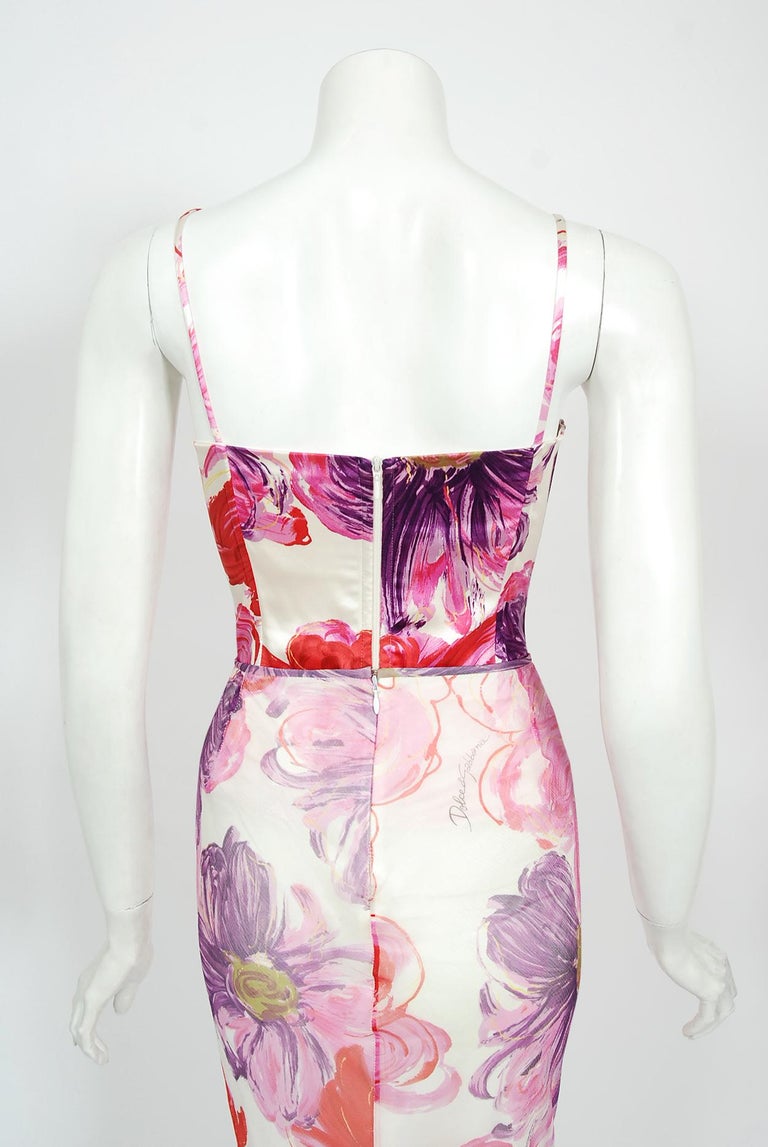 Vintage 2001 Dolce & Gabbana Floral Stretch Silk Boned Bustier & Ruffle Skirt  For Sale 11