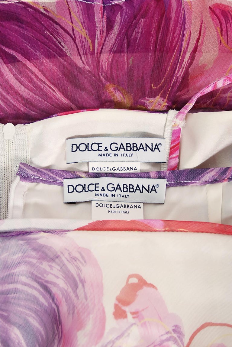 Vintage 2001 Dolce & Gabbana Floral Stretch Silk Boned Bustier & Ruffle Skirt  For Sale 13