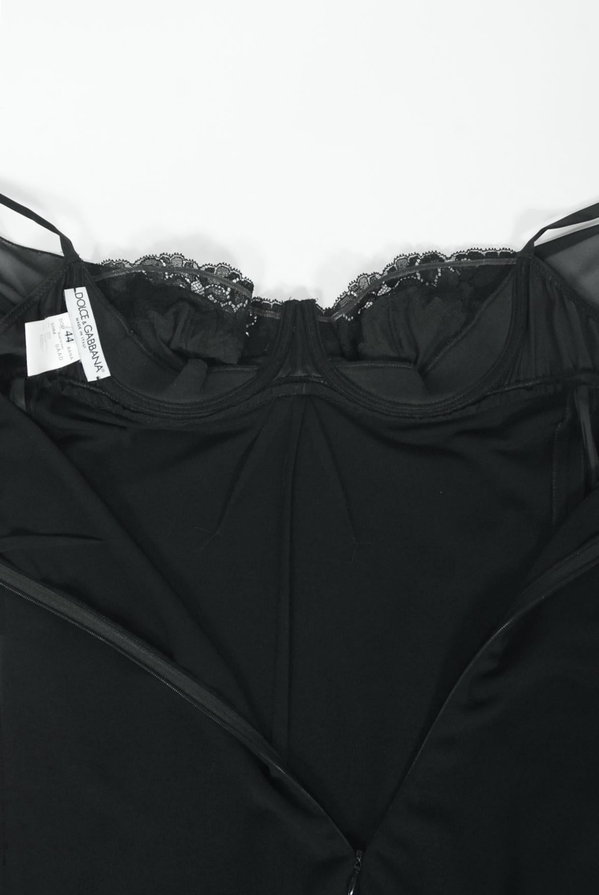 2001 Dolce & Gabbana Sheer Black Silk Built-In Lace Bra Plunge Hourglass Gown 9