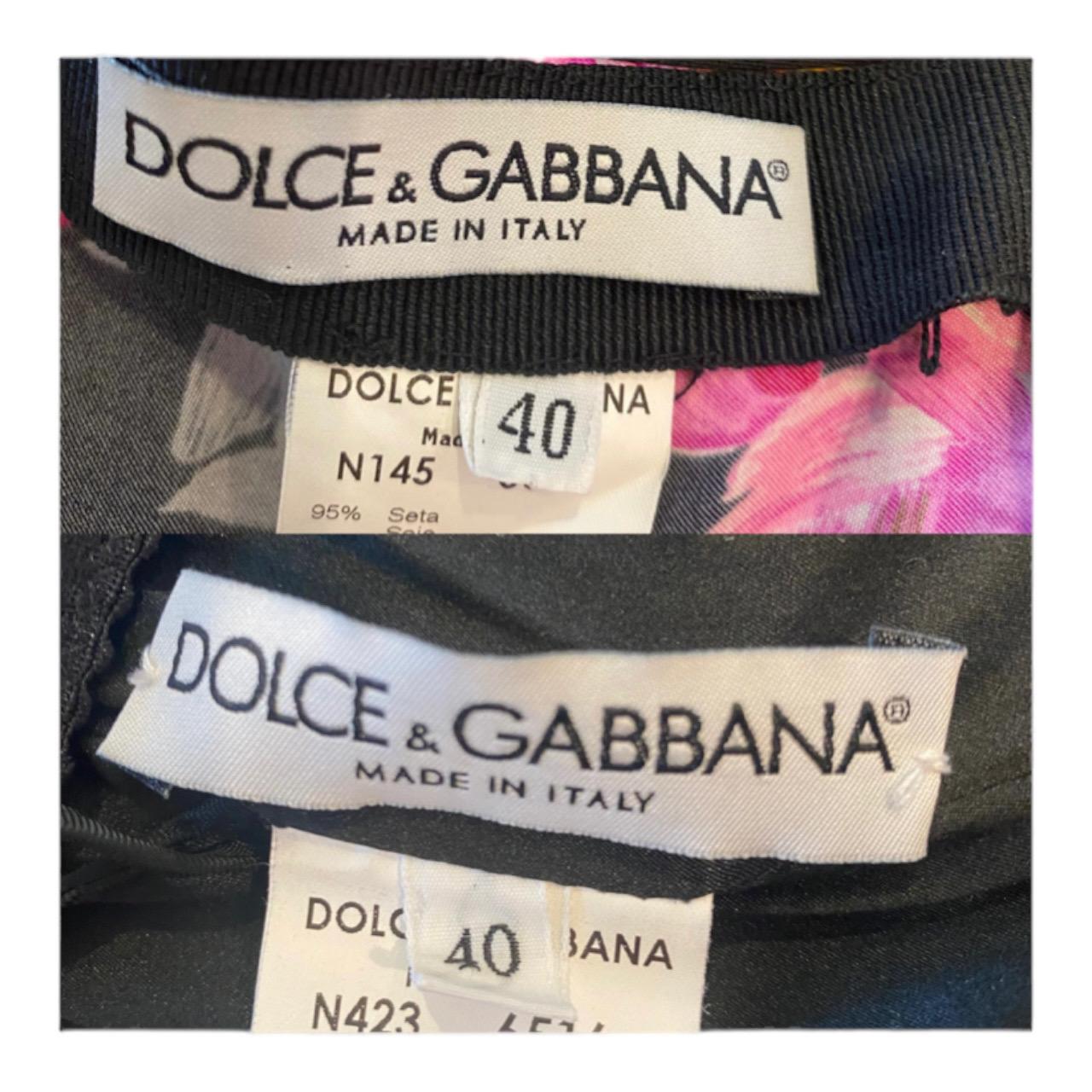 Vintage 2001 Dolce + Gabbana Silk Black + Pink Floral Corset Bustier Set Skirt For Sale 10