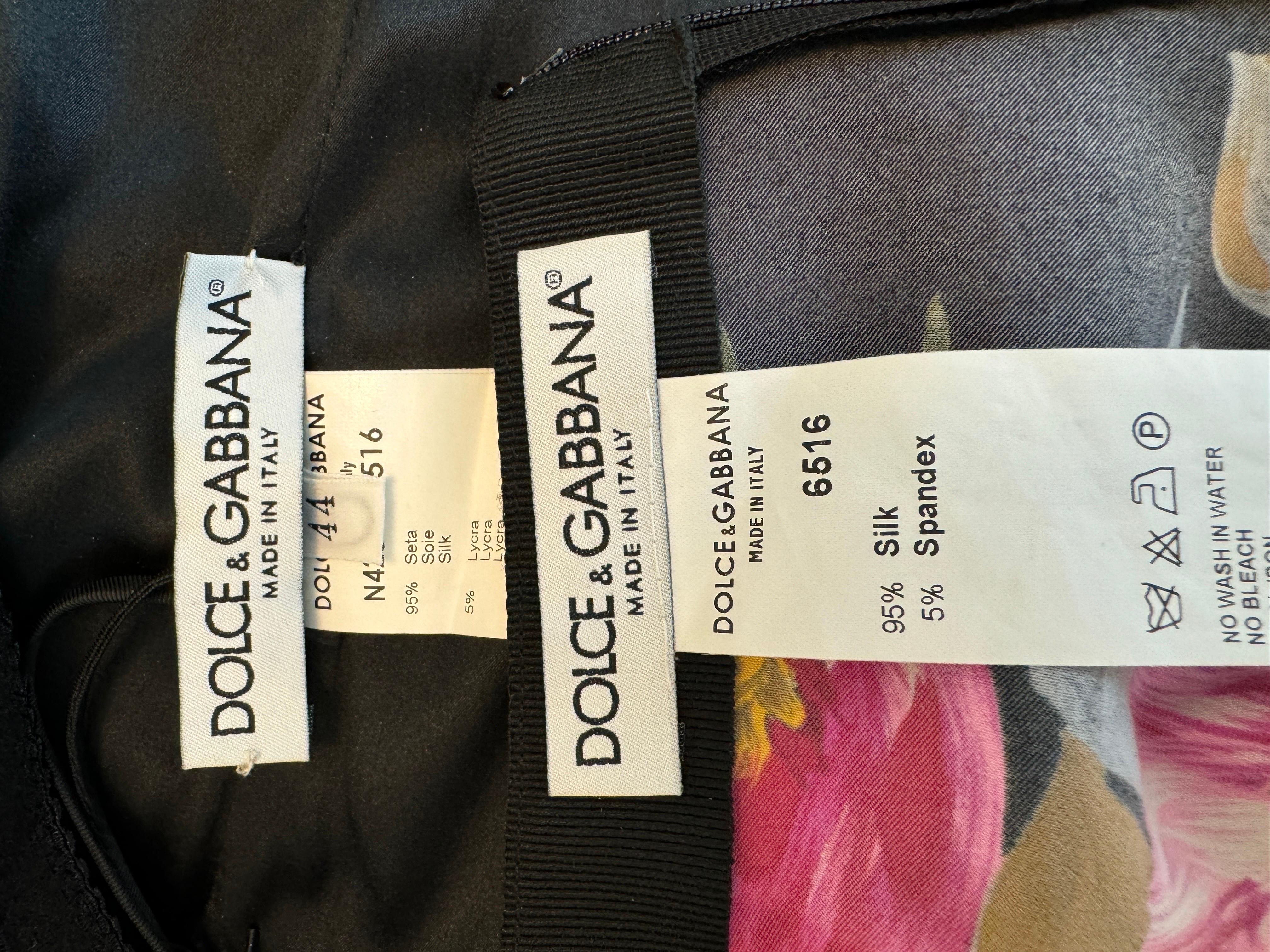 Vintage 2001 Dolce + Gabbana Silk Black + Pink Floral Roses Corset Top + Skirt For Sale 8