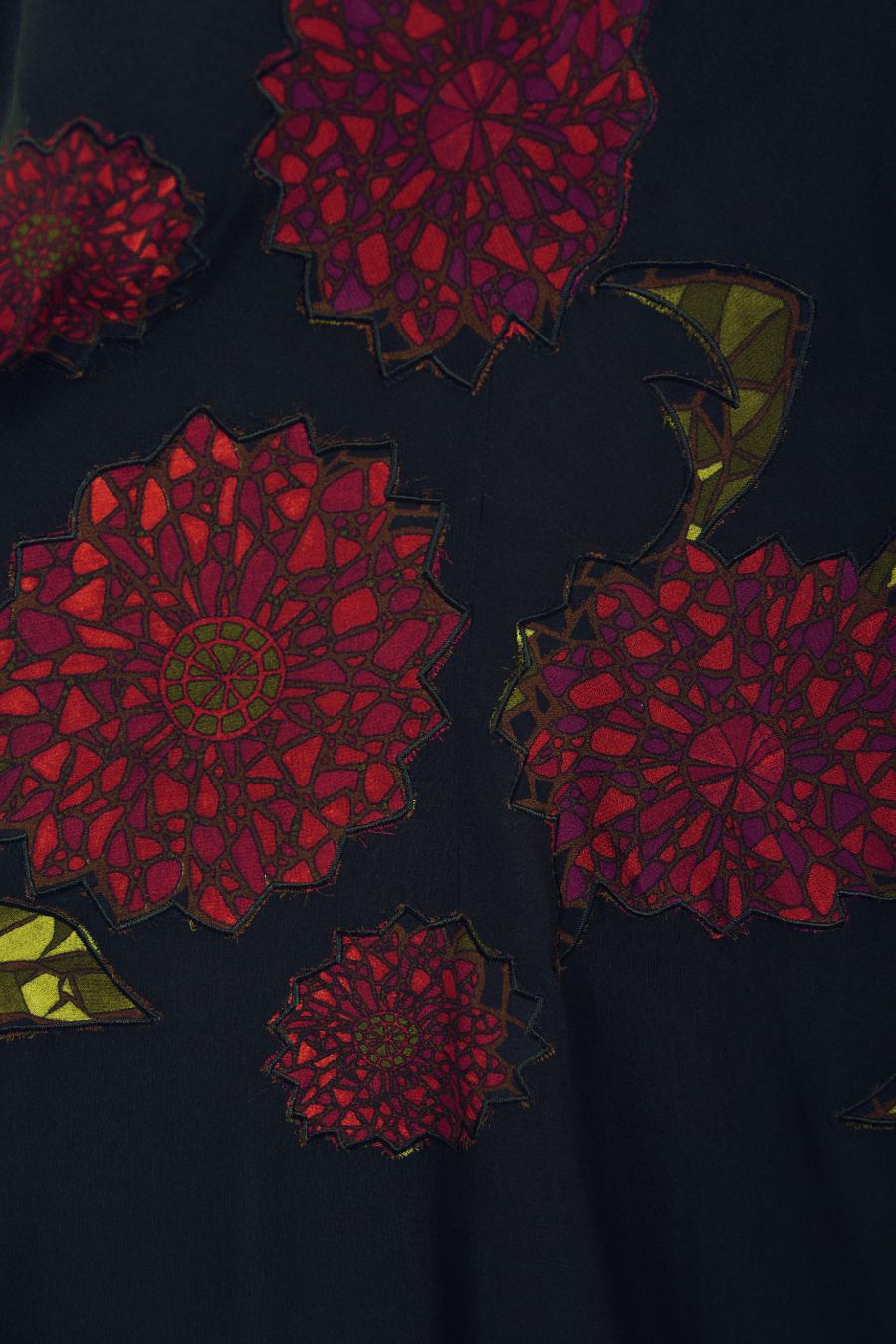 Vintage 2001 John Galliano Red Floral Appliqué Black Silk Chiffon Bias-Cut Gown 4