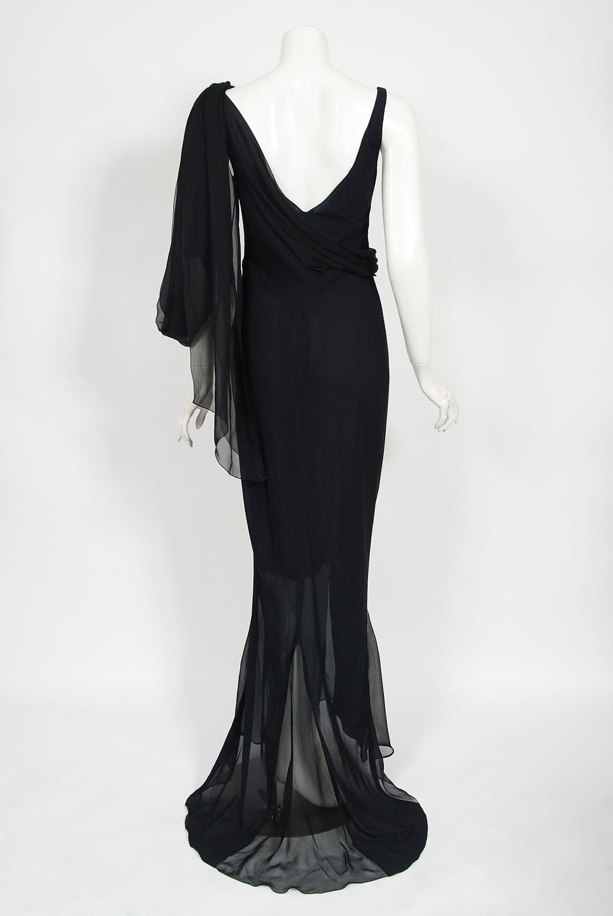 Vintage 2002 Chanel Cruise Collection Midnight Blue Silk Bias-Cut Draped Gown 8