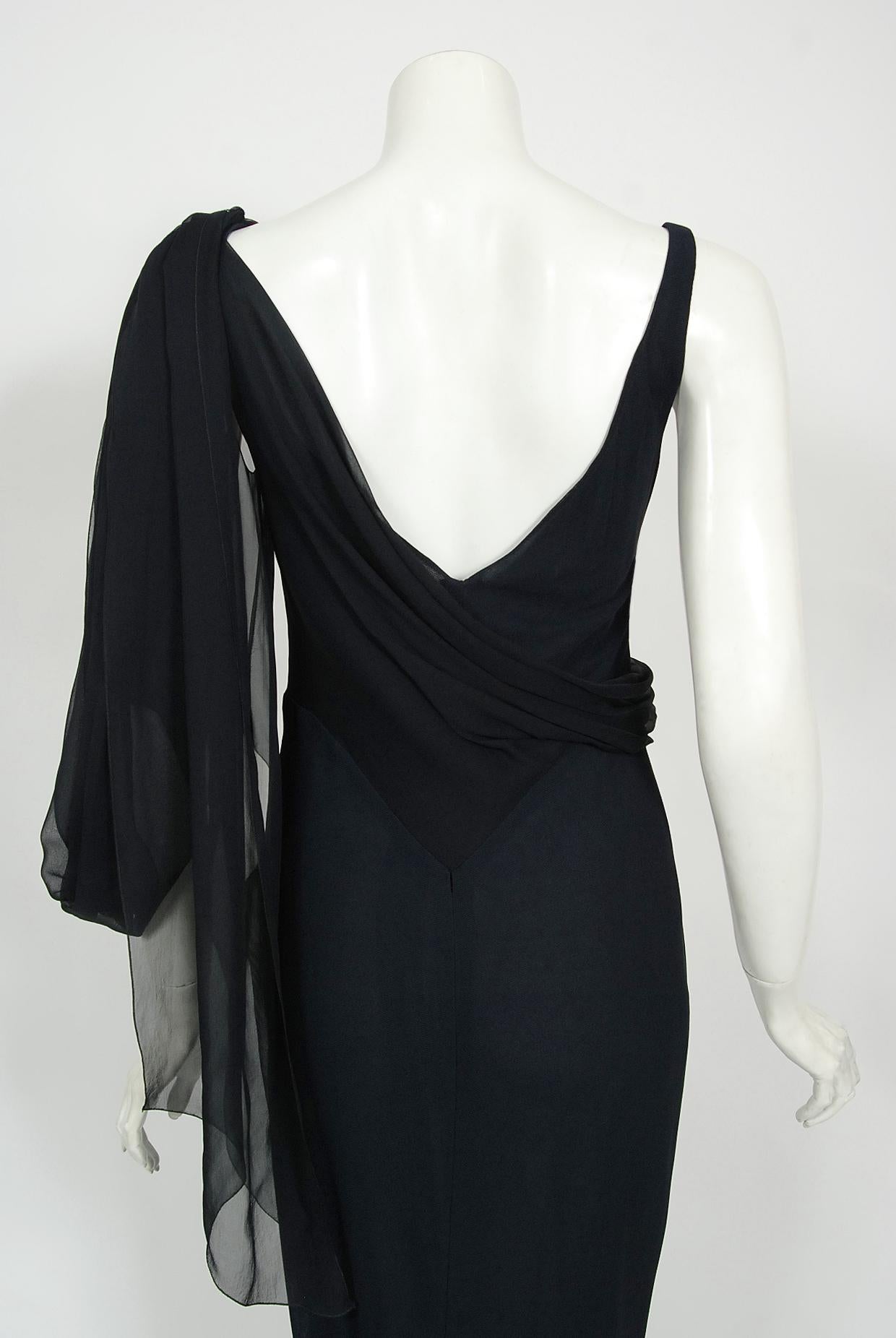 Vintage 2002 Chanel Cruise Collection Midnight Blue Silk Bias-Cut Draped Gown 9