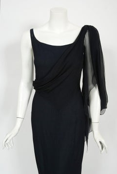 Vintage 2002 Chanel Cruise Collection Midnight Blue Silk Bias-Cut Draped Gown