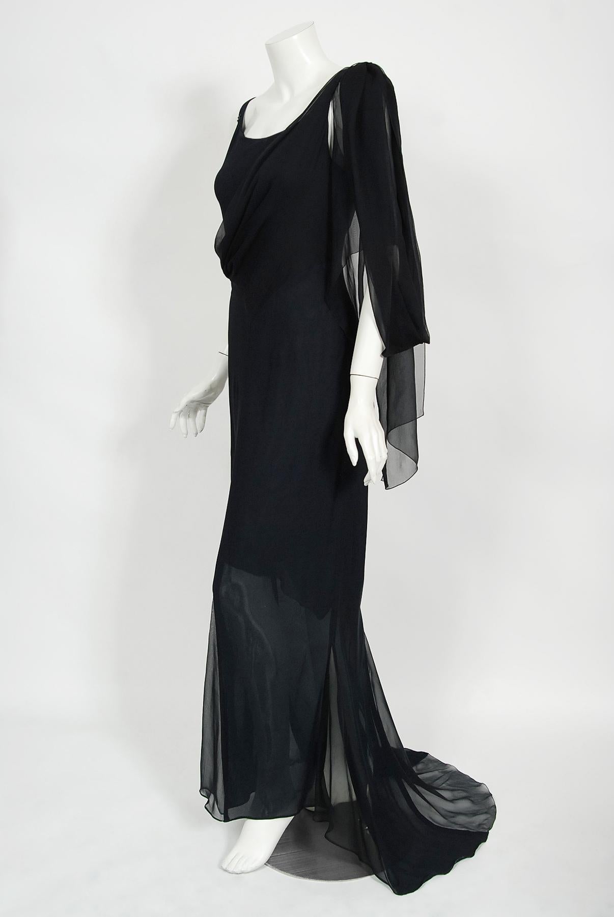 Women's Vintage 2002 Chanel Cruise Collection Midnight Blue Silk Bias-Cut Draped Gown