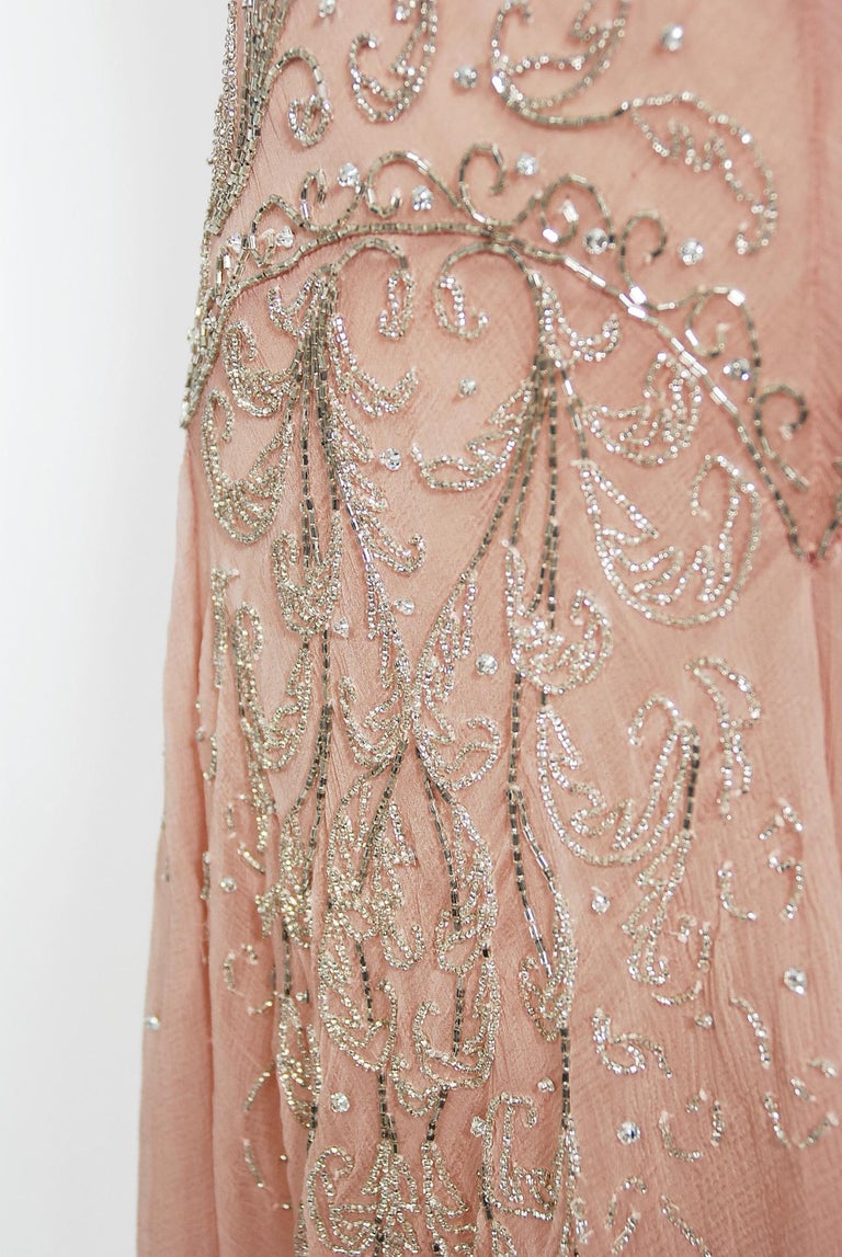 Vintage 2002 Christian Dior by Galliano Beaded Pale Pink Chiffon Bias-Cut Gown For Sale 2
