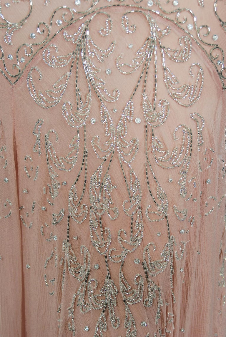 Vintage 2002 Christian Dior by Galliano Beaded Pale Pink Chiffon Bias-Cut Gown For Sale 3