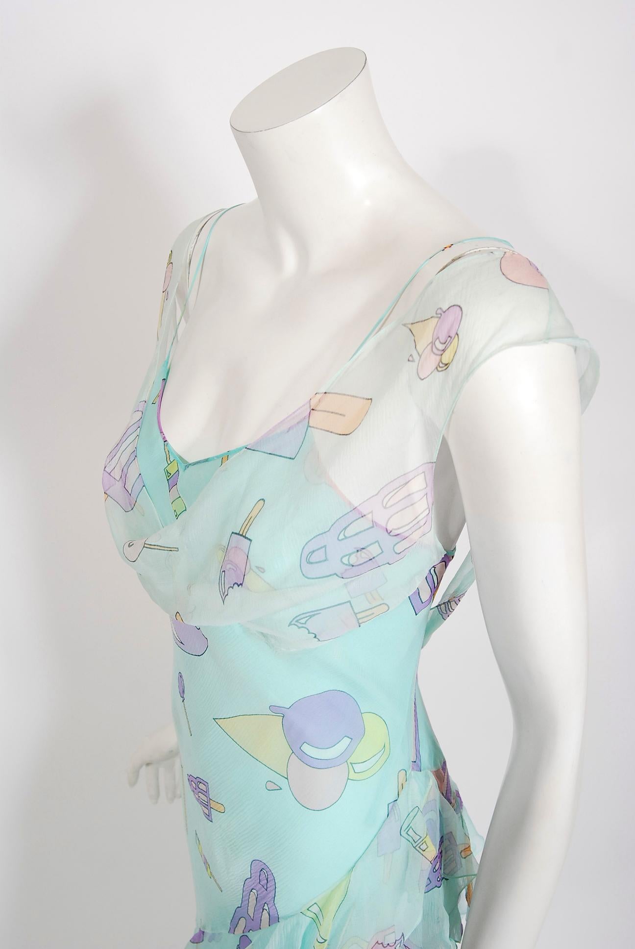Vintage 2002 Christian Dior by Galliano Novelty Candy Print Silk Bias-Cut Gown In Good Condition In Beverly Hills, CA