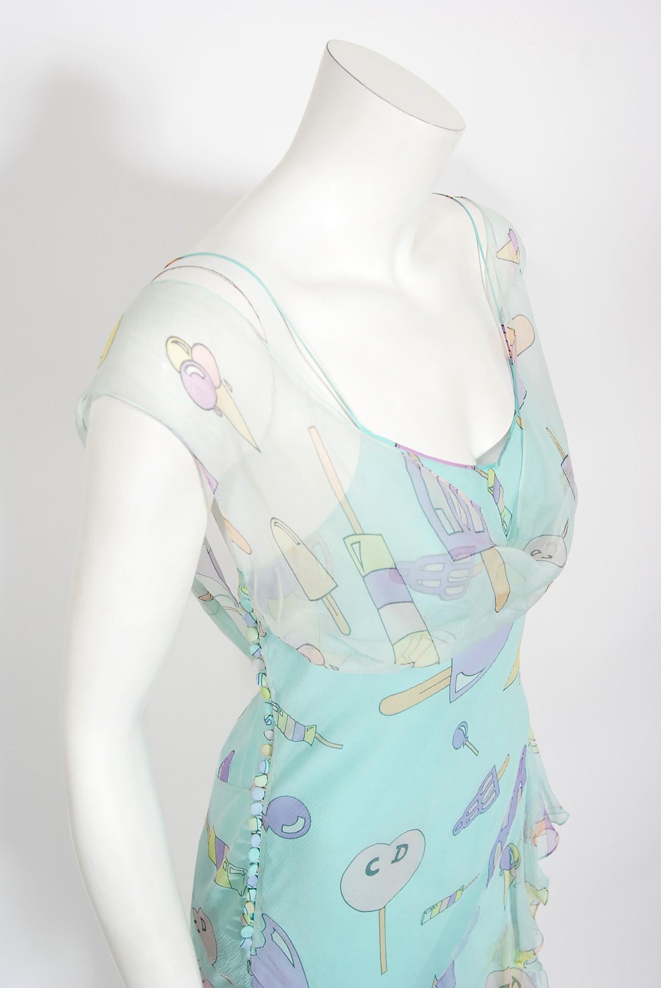 Vintage 2002 Christian Dior by Galliano Novelty Candy Print Silk Bias-Cut Gown 1
