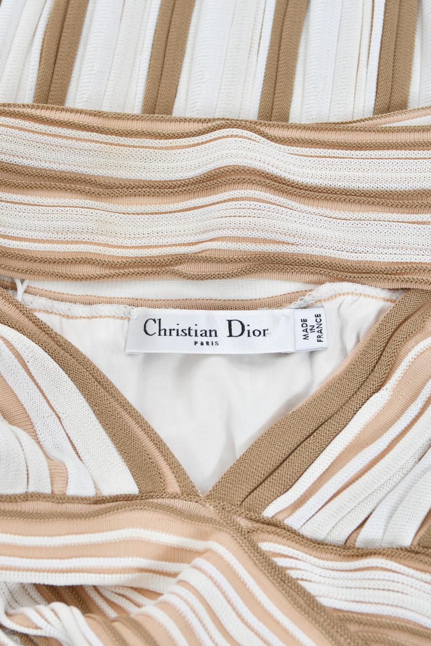 2002 Christian Dior by John Galliano Gestreiftes, tief ausgeschnittenes Maxikleid aus Stretch-Strick im Angebot 13