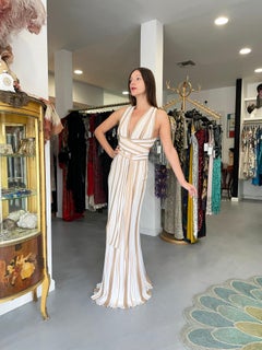 2002 Christian Dior by John Galliano Striped Stretch Knit Low-Plunge Maxi Dress