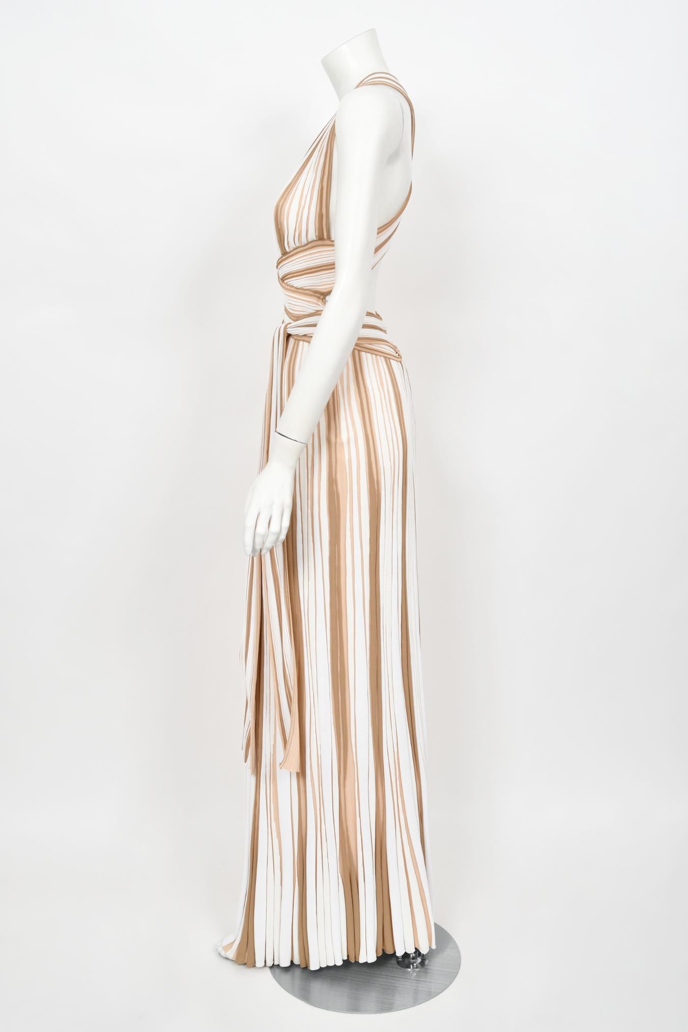 2002 Christian Dior by John Galliano Striped Stretch Knit Low-Plunge Maxi Dress For Sale 6
