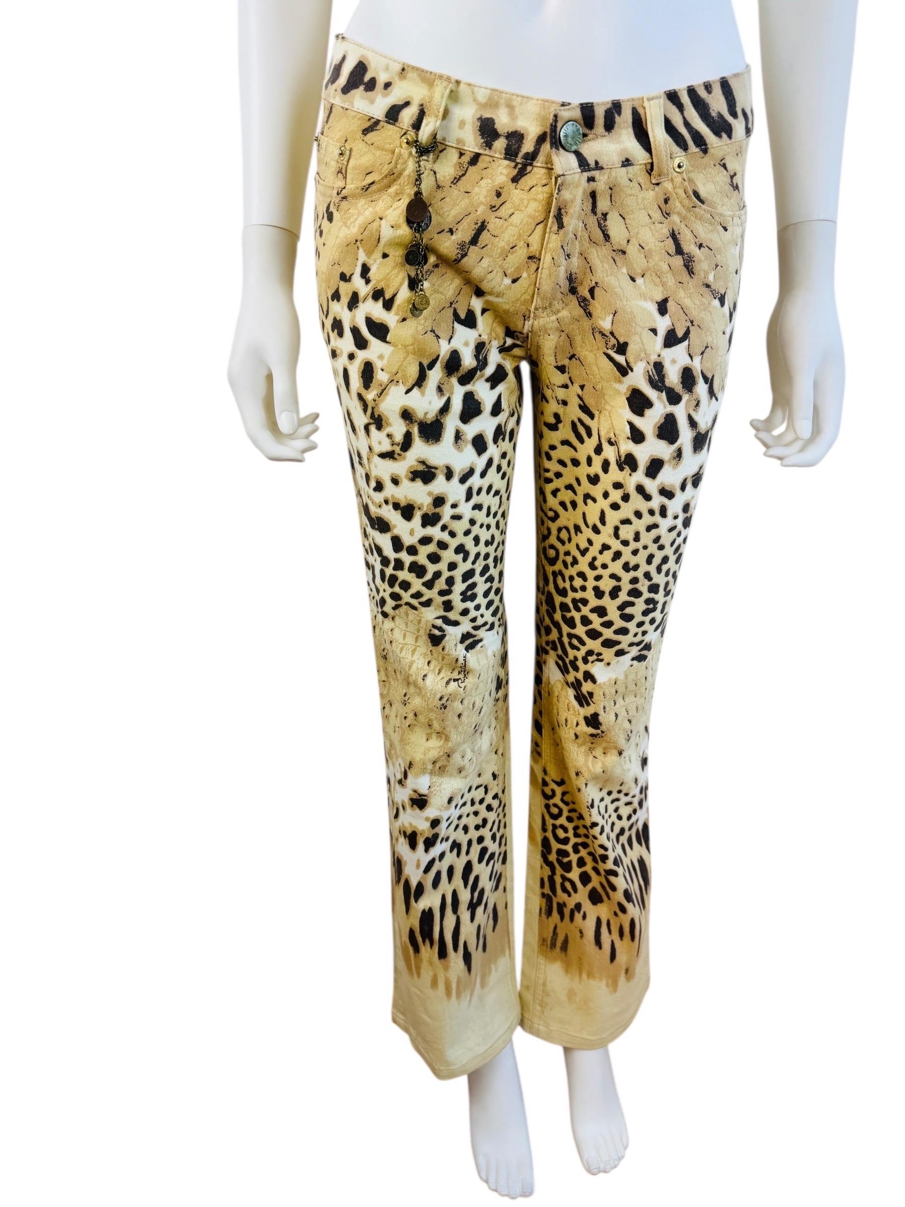 Vintage By 2002 Roberto Cavalli Leopard Crocodile Pants Jeans + Silk Halter Top in vendita 6