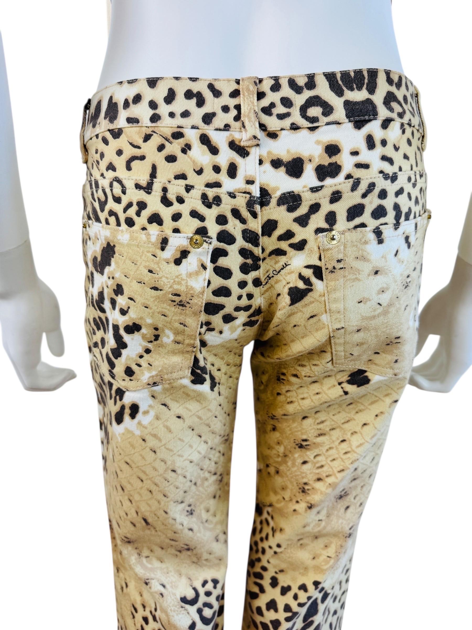 Vintage By 2002 Roberto Cavalli Leopard Crocodile Pants Jeans + Silk Halter Top in vendita 9